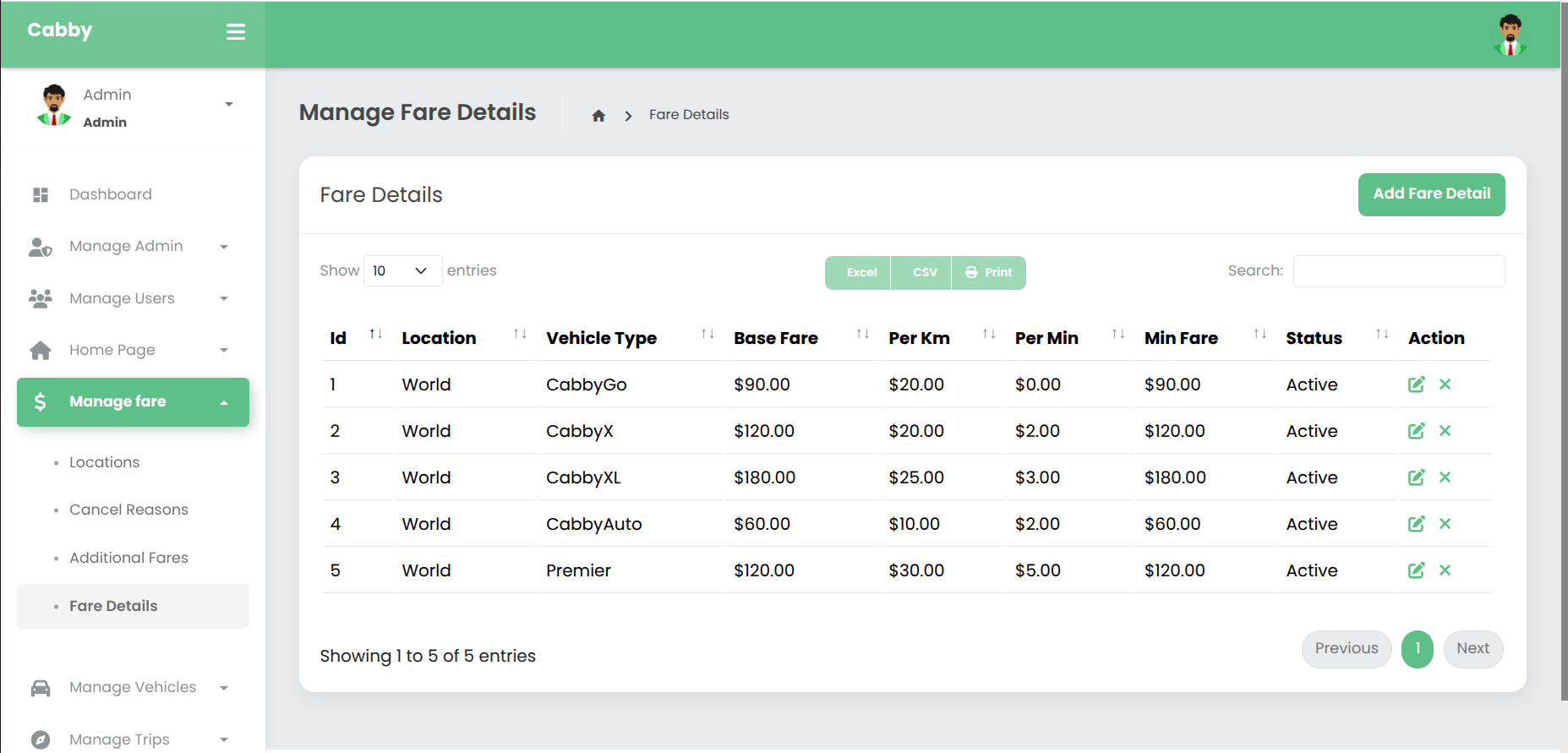 Fare Management interface 2
